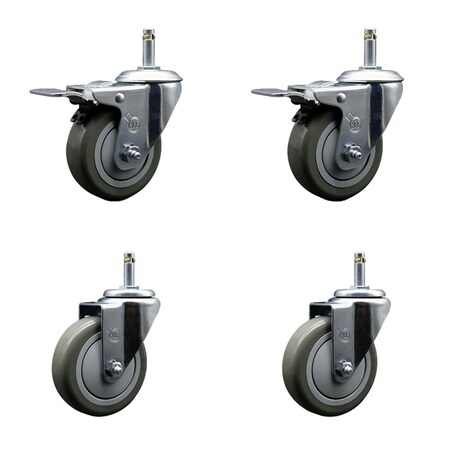 Service Caster 4'' Gray Poly Wheel Swivel 7/16'' Stem Caster Set 2 Total Lock Brake, 4PK SCC-GRTTL20S414-PPUB-716138-2-S-2